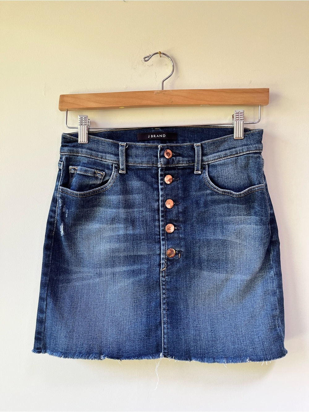 J Brand Rosalie Denim Jeans Skirt With Front Buttons and Raw Hem - 26